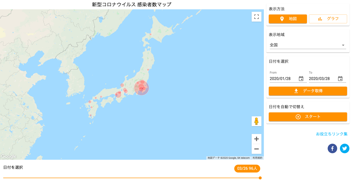 新型コロナウイルス感染者数マップ