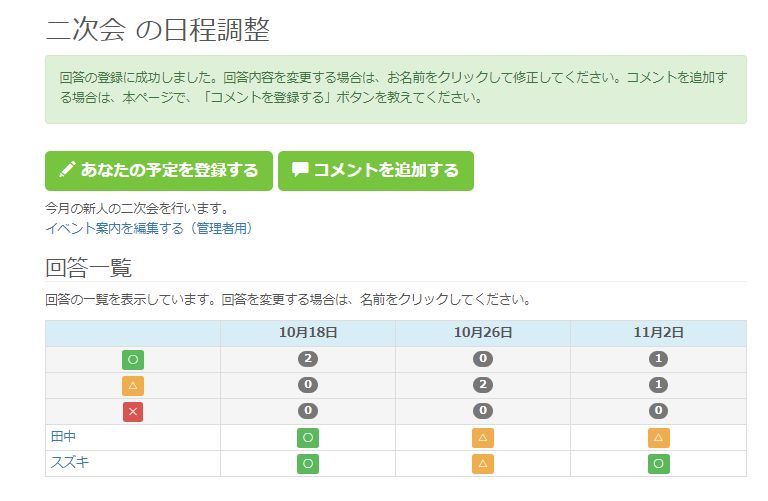 スケジュール調整 いつどこ
